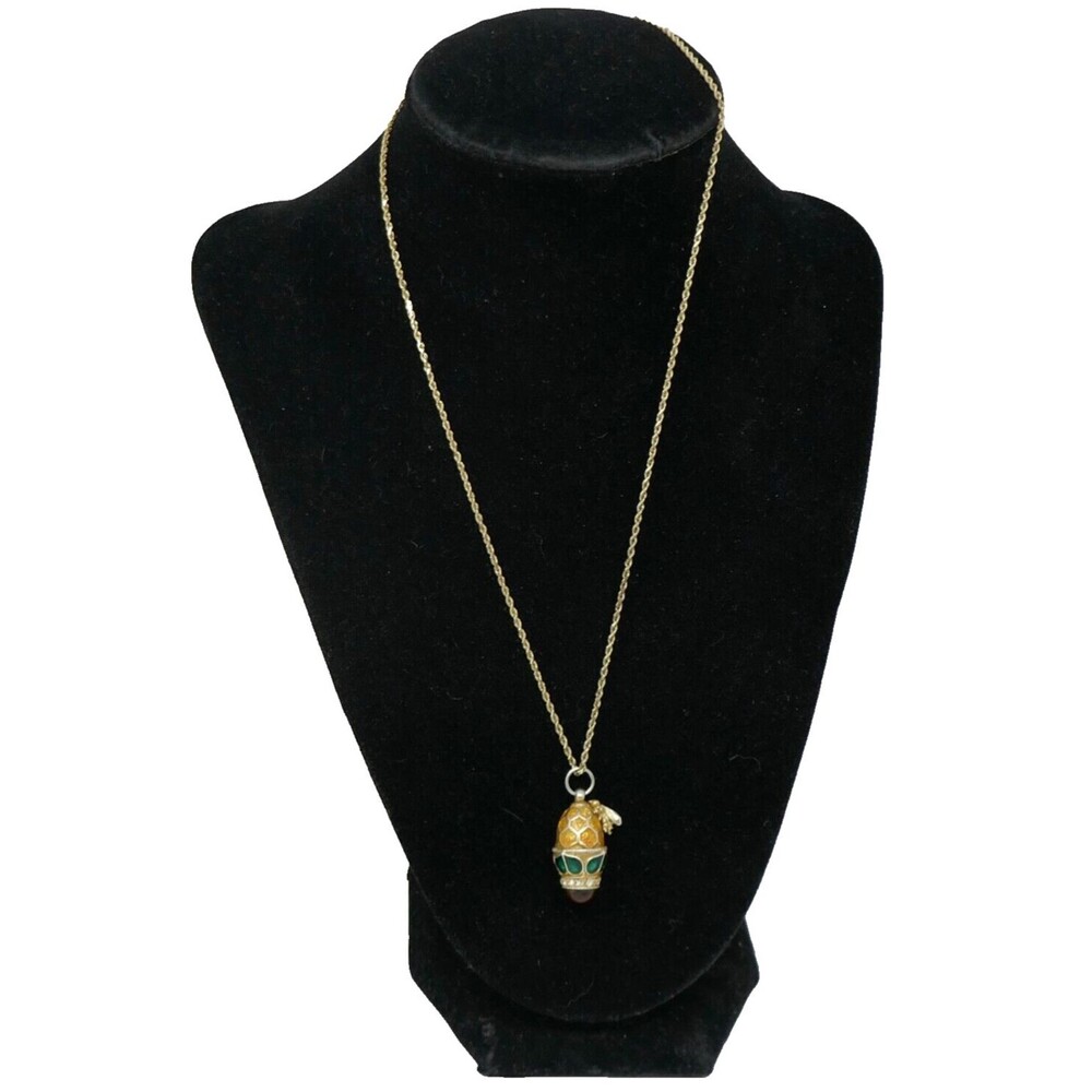 14kt Gold Aurafin 18" Chain with Enamel Russian Egg Bee Honeycomb Charm Pendant